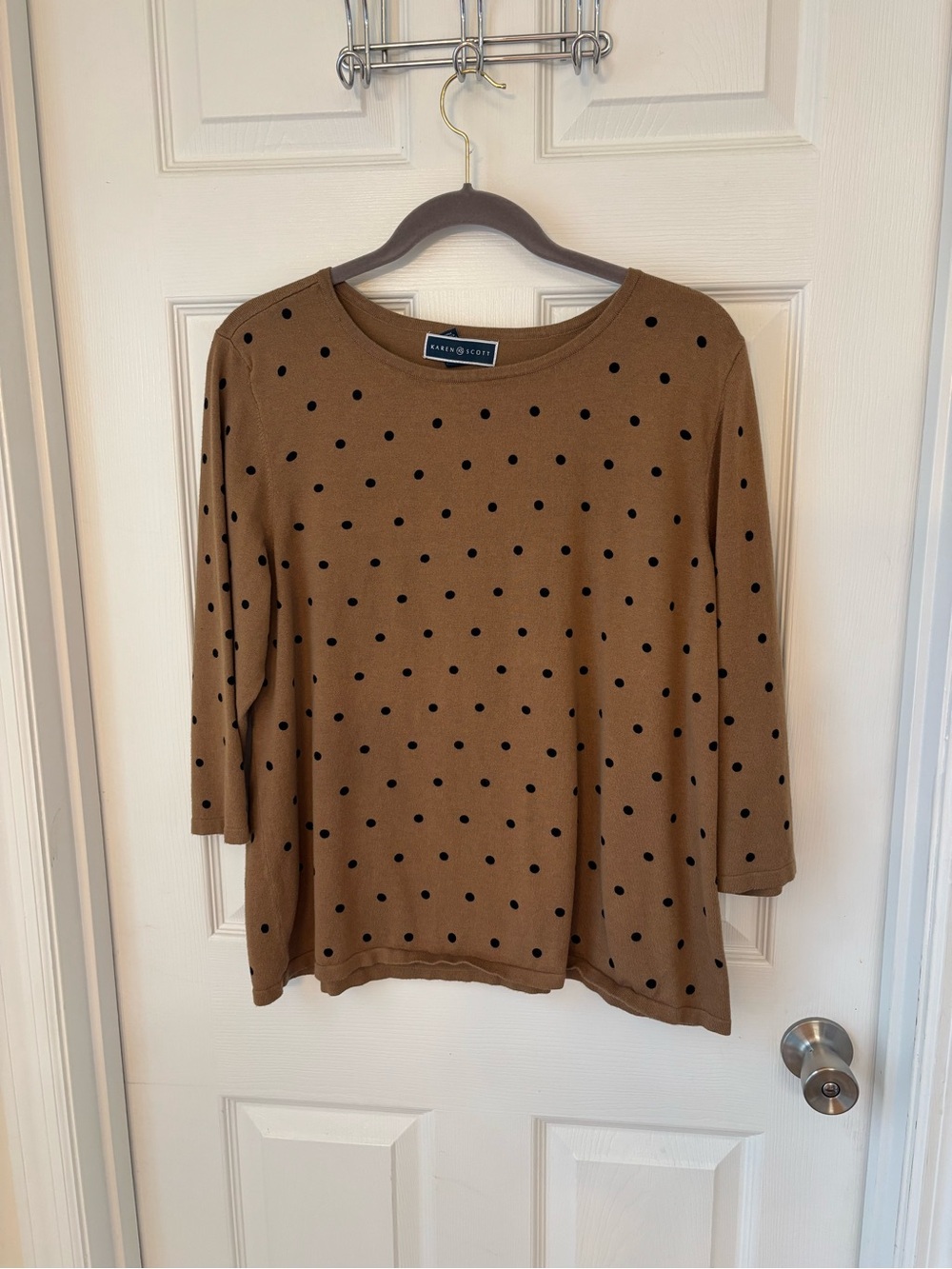 Karen Scott Brown Polka Dot Long Sleeve Tee